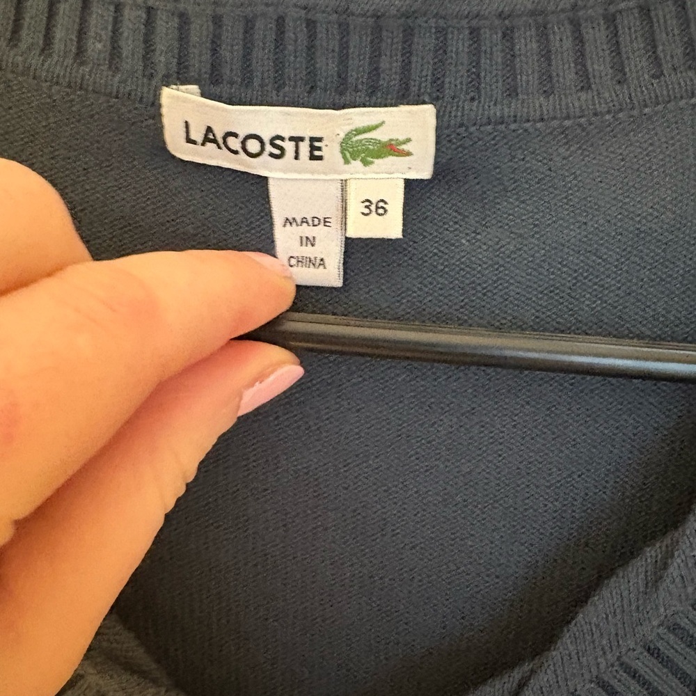 Lacoste Navy V-Neck Sweater Cotton Cashmere Blend | Y2K Long fit | Preppy |Elena - Picture 5 of 10